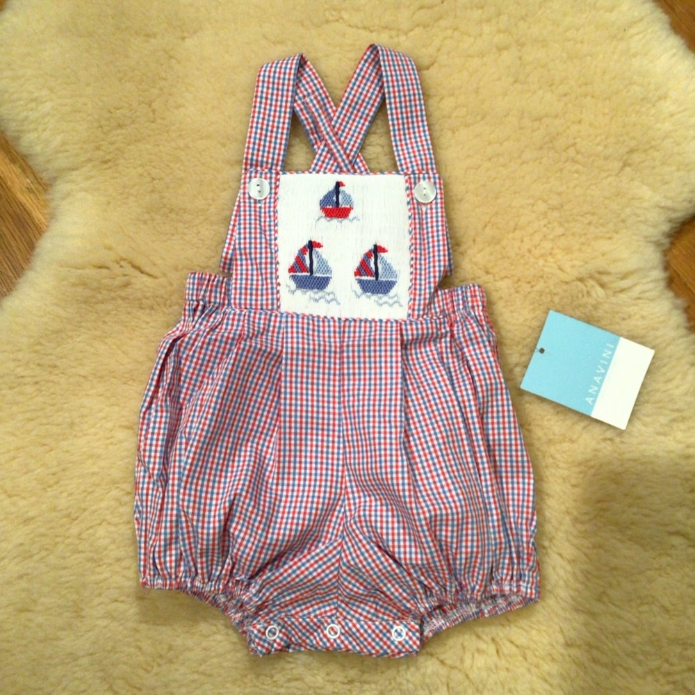 Anavini hand smocked sailboat romper